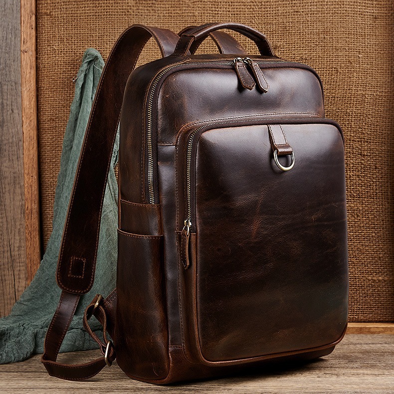 Genuine Leather Backpack - Męski plecak na laptopa z woskowanej