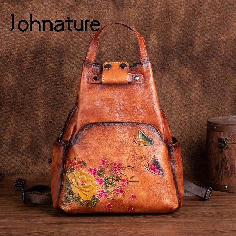 Genuine Leather Backpack - Johnature Torba na ramię z prawdziwej