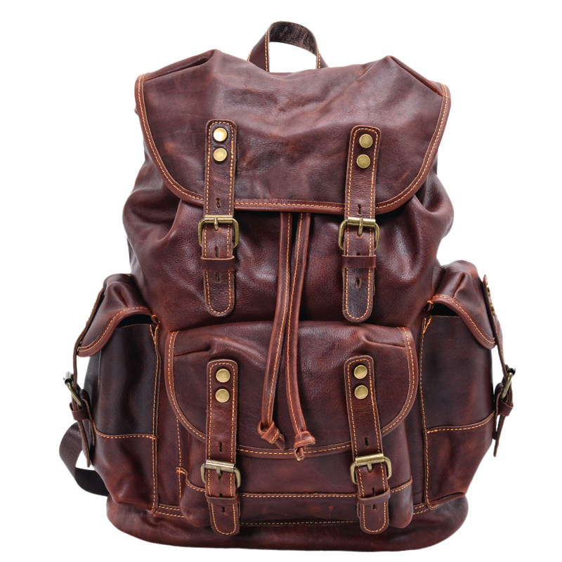Genuine Leather Backpack - Retro męska torba na ramię, skórzany